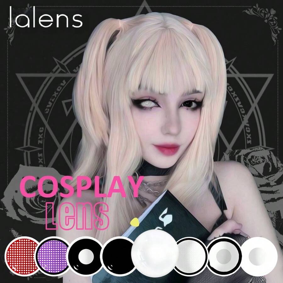 Lalens 彩色隐形眼镜 - 哥特圣诞风格，不透明红色，红色眼妆，变装，万圣节配饰，彩色隐形眼镜，彩色美瞳，红色，角色扮演，动漫派对服装，Pupilentes 彩色隐形眼镜，2 片装，隐形眼镜，动漫，角色扮演，彩色图案，放大眼部边缘锁定，彩色隐形眼镜，巩膜隐形眼镜，适合角色扮演、角色扮演游戏和恐怖主题，是打造吸血鬼造型的理想之选，Coser 角色扮演万圣节服装