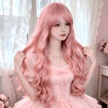 32 Inch Pink Big Wavy Curly Wig, Natural Voluminous, Heat-Resistant Synthetic Fiber, Suitable For All Women For Daily Wear, Halloween, Music Festival And Other Occasions - Pink - View 1
