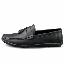 Men's Luxury Lightweight PU Faux Leather Loafers, Casual Woven Style Slip-On Flat Shoes With Convenient Elastic Band, Suitable For Spring/Autumn Daily Wear, Weddings, Banquets, Office, Business And Other Formal Occasions - Black - View 7