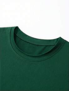 Plus Size Solid Color Basic Clean Style Men's Short Sleeve T-Shirt | American Casual Loose Fit | Suitable For Summer Wear - Dark Green - View 8
