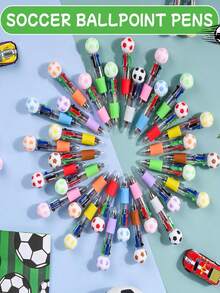 12/6/3/1pc Mini Football Pen Set, 4-In-1 Multi-Color Pen, Fun Fashion Sports Theme Stationery, Suitable For Sports Enthusiasts, Creative Gift, Mixed Ink Office Supplies, Holiday Birthday Party Gift Filler - Multicolor - View 2