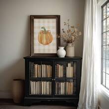 1pc Frameless Watercolor Pumpkin With Bow Plaid Fall Cozy Autumn Wall Art Poster Print For Apartment Living Room Bedroom Dorm Party Decor, Room Decor, Prints For Wall - Frameless - View 6