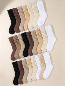 1/5/6/10/20 Pairs Women's Solid Color Layered Socks, Fashionable Cute Tight Casual Versatile - Multicolor - View 1