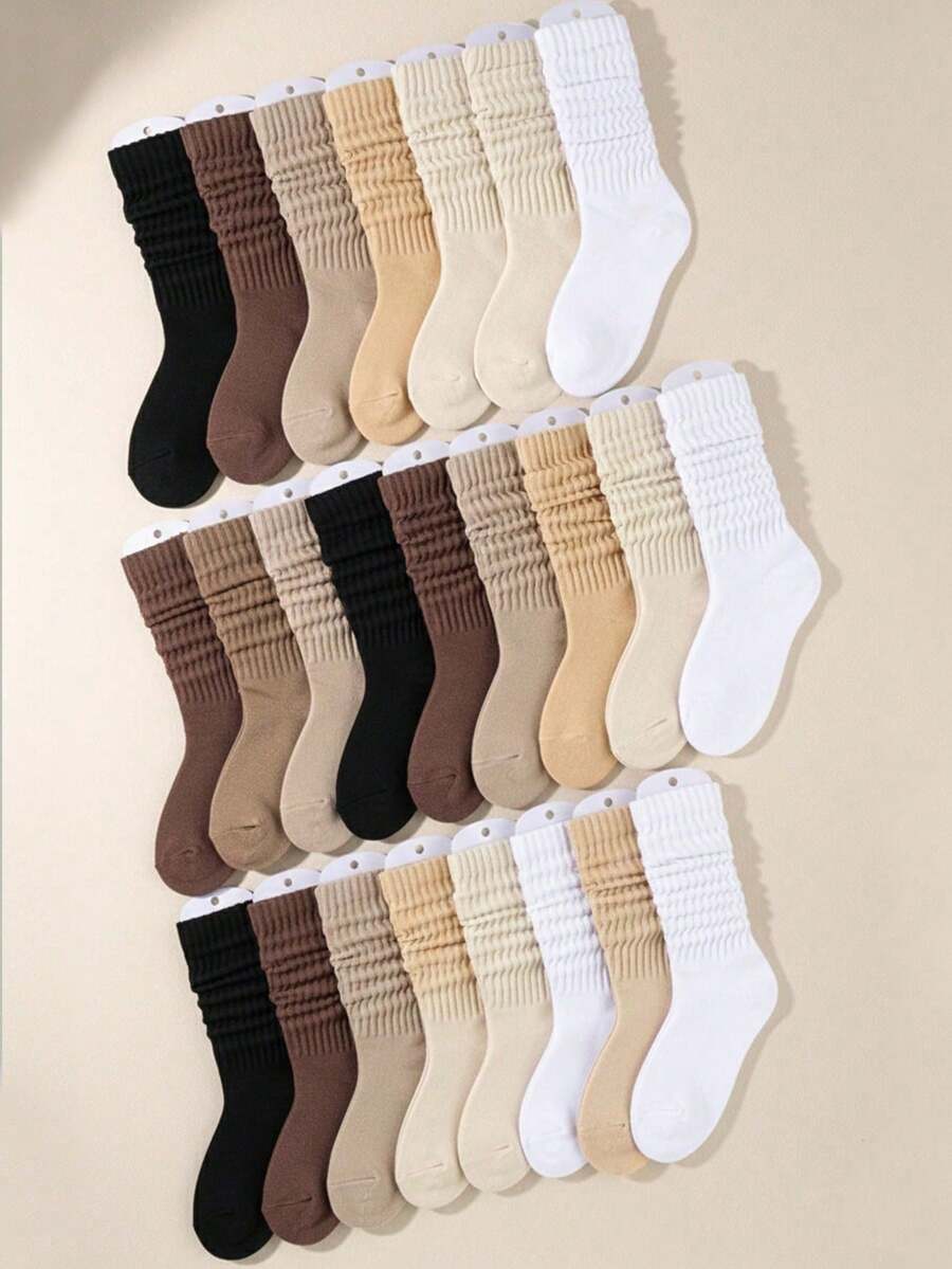 1/5/6/10/20 Pairs Women's Solid Color Layered Socks, Fashionable Cute Tight Casual Versatile - Multicolor - View 1
