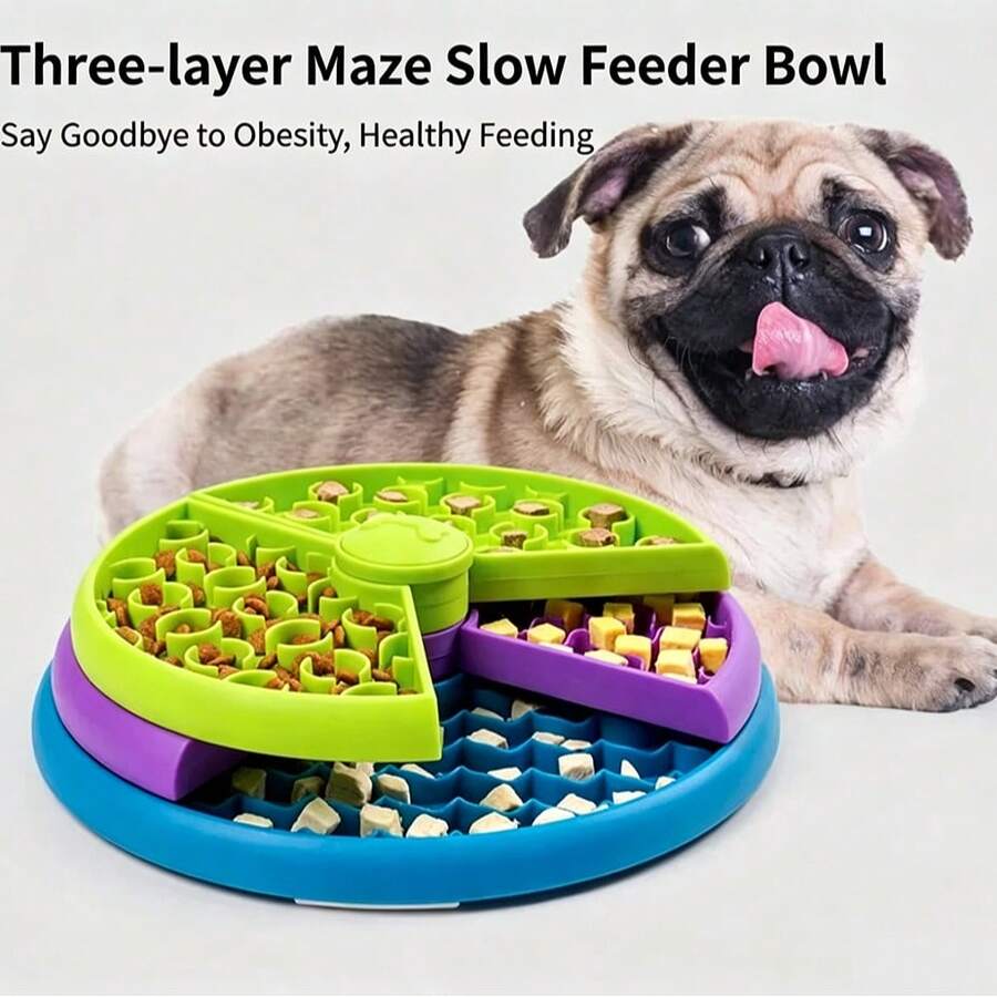 3 Layer Maze Slow Feeder Dog Bowl, Interactive Puzzle Feeding Tray To Slow Down Eating Prevent Bloating & Obesity