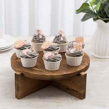 Wooden Cake Stand, Rustic Style 12-Inch Round Wooden Cake Stand - Detachable Serving Tray Dessert Base - Multicolor - View 6
