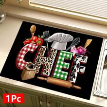 1pc Home Decor Chef Pattern Printed Dish Drying Mat, Coffee Machine Absorbent Mat, Sink Drainage Mat, Cup Absorbent Mat, Kitchen Supplies, Bathroom Supplies, Kitchen Countertop Decor - Multicolor - View 14