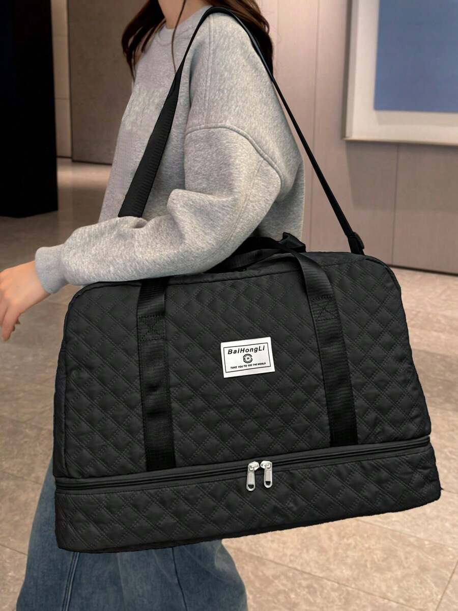 Unisex Solid-Color Travel Bag With Zipper And Separate Multifunctional Compartment For Shoes, Travel Suitcases, Laptop, Lightweight - Black - View 1