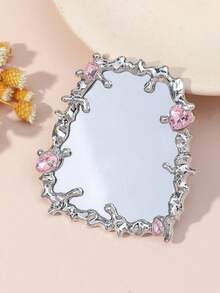 1pc Heart-Shaped Square Phone Mirror With Adhesive Backing, Shiny Phone Sticker Mirror With Silver Zinc Alloy Frame, Makeup Mirror For Phone Back/Smartphone Users - A - View 4