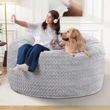 2-Leg Bean Bag Chair, Giant Bean Bag Chairs For Adults, Large Bean Bag Chairs With Memory Foam Filling, Large Bean Bag Chairs With Plush Cover - Gray - 淺灰色 - 查看 4