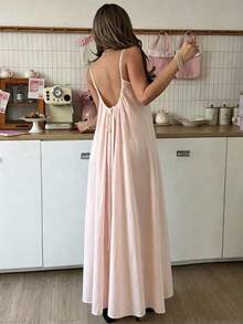 1件女款性感細肩帶露背睡裙 - 粉色 - 查看 3