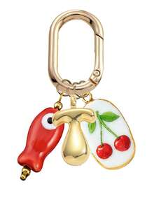 Spring Buckle Keychain, Letter Fish Cherry Keyring, Letter Bag Accessory, Metal Letter Pendant, 3D Puffy Gold Letter Bag Charm, Initial Bag Decoration, Letter Key Accessory, Fruit Theme Keychain, Beach Vacation Bag Charm, Daily Handbag Decoration, Gift Letter Keychain, Suitable For Women's Wallet, Bag, Car Accessory, Bag Charm, Campus Style Cute Gothic Y2K Style, Can Be Used As Mother's Day, Graduation Season, Teacher's Day Gift - Multicolor - View 18