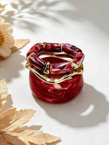 3pcs/Set Luxury Vintage Resin & Metal Bracelet Set, High-End Design Jewelry For Women, Suitable For Party Wear (Metal Ring, Inner Ring With Regular Black Dots, Normal Production Requirement) - Bohemia - View 7