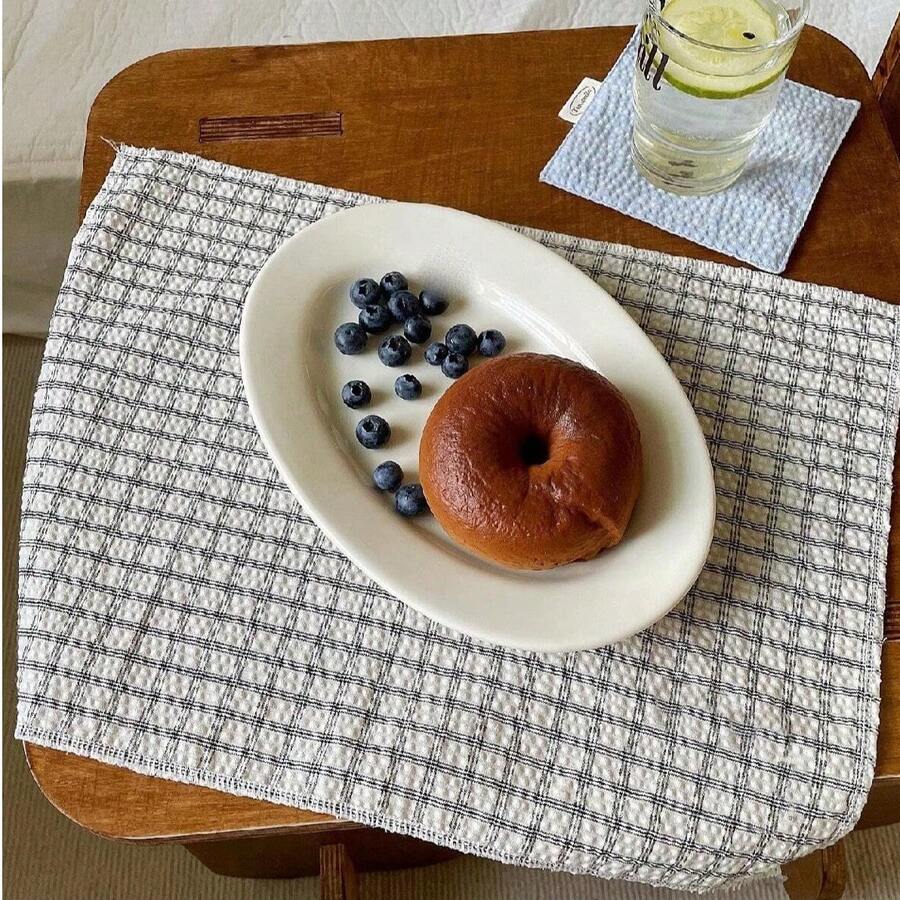 1/2/6pcs Vintage Ins Textured Plaid Striped Rectangular Placemats Tablecloth Napkins Photography Backdrop - Multicolor - View 1