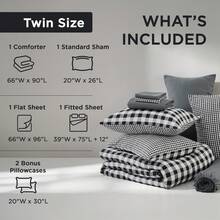 Summer Vacation 4/5/6/9 Pieces Bed-In-A-Bag Comforter Set 4 , Colorful Plaid Ruched Design With Decorative Pillows, Soft Microfiber Bedding Sets For All Seasons, Back-To-School Dorm Essentials, Christmas Thanks Giving Ideal Gifts - Black - 6/9pcs - View 3