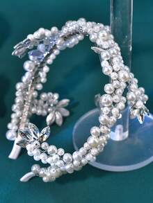 1pc Elegant Faux Pearl Bridal Headband For Women, Suitable For Wedding Party - Silver - View 7
