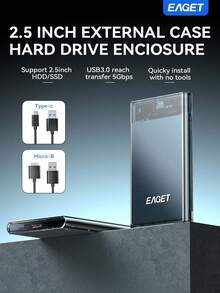 EAGET 2.5英寸外置硬盘盒，免工具USB 3.0转SATA III适配器，即插即用便携式金属外壳，支持高达6TB的HDD/SSD，支持UASP（不含硬盘） - 透明 - 查看 2