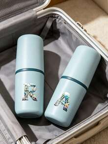 Cartoon Ocean Letter Series Toothbrush Holder Case Bathroom Accessories Outdoor Travel Toothbrush Toothpaste Storage Box Letter Series Printed Dust-Proof Storage Box Travel Essential Back To School Supplies Vacation Camping Essential Vacation Mini Summer, Back To School Season, School Opening Gift, Travel Essential, Travel Must-Have - Multicolor - View 3