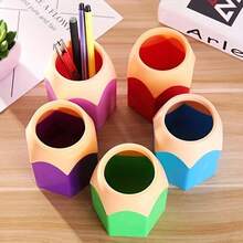 2pcs Colorful Pen Holders - Cute Desktop Storage Box, Random Color, PE Plastic Cup Design, With Box Stationery Organizer, Back To, First Day Of School - Multicolor - View 5