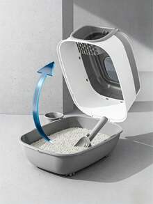 1pc Extra Large Double-Door Litter Box - Fully Enclosed Design, Splash-Proof And Odor-Reducing, Equipped With A Splash Guard Step, Detachable And Space-Saving, Suitable For Cats Of All Sizes, Comes With A Free Litter Scoop - one-size - View 8