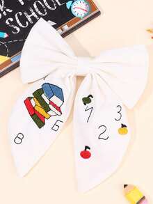 1pc Back To School Embroidered Hair Bow Clip With Book Numbers,Educational Classroom Hair Accessory,Academic Hairpin,School Math Bow,Teens Clip Girls - Multicolor - View 3