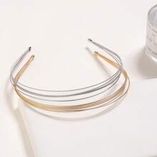 Versatile Sweet & Salty Style Thin Multi-Layer Metal Headband For Women, Minimalist Metal Hair Clip, European & American Elegant Thin Head Hoop - Gold - View 5