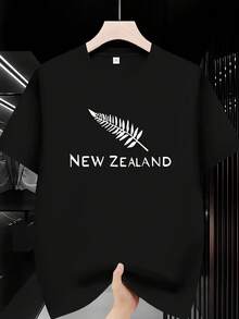 Men's Short-Sleeved, Round-Neck, Fashionable Sports T-Shirt, Printed With A Leaf Pattern, Comfortable And Versatile, Suitable For Summer And Spring, S - 黑色 - 查看 1