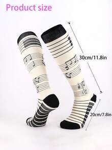 STAR RIVER 1 Pair Y2K Subculture Cream White Fun Musical Note Calf Socks, Lolita Girls Mid-Calf Socks, Back To School - Multicolor - View 6