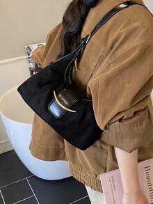 1件時尚簡約百搭PU材質女款單肩斜挎包，適合女性日常使用、旅行與度假 - 黑色 - 查看 4