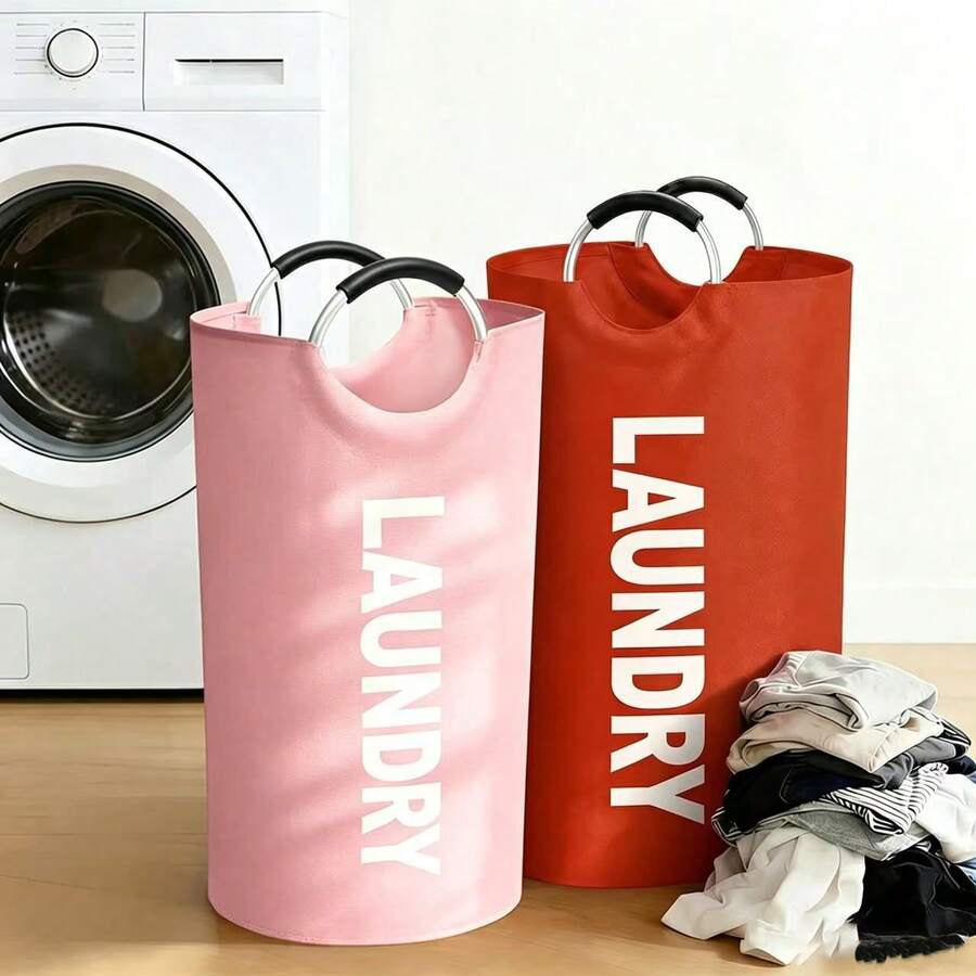 25.1 Gallon Large Collapsible Laundry Basket Set With Support Frame And Soft Grip Handle, Suitable For Bedroom, Dorm And Bathroom Storage