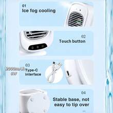 Portable Mini Air Cooler, 3-Speed Speed Personal Water-Cooled Air Cooler, Small Personal Air Conditioner, Personal Cooling Fan, USB Power Supply, Suitable For Office/Bedroom/Outdoor Personal Cooling Fan, Silent Operation. Rotating Shaking Head - Multicolor - View 9