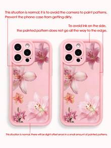 1 pieza Funda de teléfono TPU con patrón minimalista de lirio rosa a prueba de caídas compatible con la serie de teléfonos Apple, correa de muñeca de silicona adicional compatible con iPhone 16Pro Max/15plus/14/13/12/11/8P/XSMAX y Galaxy S24 Ultra/S23FE/S22/S21/S20/A52S/A15/A03 - Multicolor - Ver 5