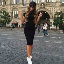 Vestido Sexy Ajustado de Verano para Mujer, Estilo Europeo y Americano, Cuello Redondo, Manga Corta, Color Sólido, Cintura Ajustada - Gris - Ver 7