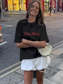 1 Piece Casual Fashion For Men And Women 2026 New Spring/Summer The SRA Women's Round Neck Printed T-Shirt - Bridal T-Shirt Wedding Gift For Her, Rec T-Shirt - 黑色 - 查看 1