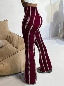Leggings casuales de mujer con estampado geométrico de primavera - Burdeos - Ver 2