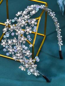 1 peça Tiara feminina roxa, tiara com design de borboleta de camada dupla, tiara com contas de cristal artificial, tiara da moda, tiara de noiva, acessório de cabelo para casamento, banquete e baile - Prata - Ver 7