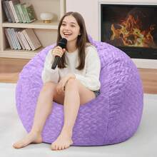 2-Leg Bean Bag Chair, Giant Bean Bag Chairs For Adults, Large Bean Bag Chairs With Memory Foam Filling, Large Bean Bag Chairs With Plush Cover - Gray - 紫色 - 查看 7
