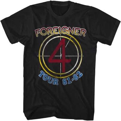Foreigner T Shirt Tour '81-82 Mens Short Sleeve T Shirts Vintage Style 80s Music Graphic Tees