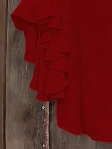 Size - Size - Women's Blouse With Ruffles And Three-Quarter Sleeves, Solid Color, Casual Loose Fashion, V-Neck, For Business - 紅色 - 查看 8