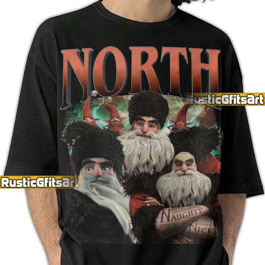 Camiseta NORTH RISE OF The Guardians, Camiseta Nicholas St. North, Merchandising Vintage de Navidad Santa ClaUSS Rotg, Camisetas Bootleg de Papá Noel - Negro - Ver 1