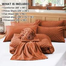 Zzlpp - 7 Piece Complete Duvet Set, Cream Tufted Bed In A Bag With Duvet And Sheets, All Season Boho Bedding Set With 1 Duvet, 2 Decorative Pillowcases, 2 - 焦橙色 - 查看 5