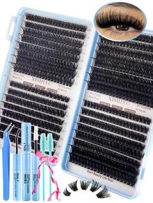 640/608pcs Eyelash Cluster Set DIY Eyelash Extension Kit Mixed 10-16mm Individual Eyelashes, Includes Eyelash Glue And Sealer, Eyelash Tweezers, Eyelash Brush, Fluffy Individual False Eyelashes Set, D-Curl Eyelash Clusters, DIY Eyelash Extension Kit, Waterproof Eyelash Glue, Eyelash Applicator, Dense False Eyelashes Set - Multicolor - View 4