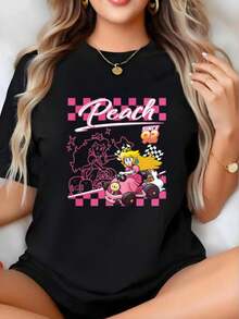 blusasMujer Camisetas extragrandes para mujer / Camisetas de Navidad, camisetas Campus Peach de 92 Kart Princess, manga corta y cuello redondo / Sudadera suave y cóm-Store1008193500056 - Negro - Ver 2