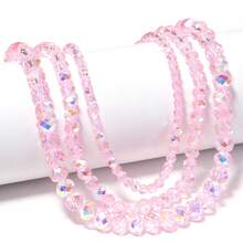 1 Strand Colorful Pink Plated Artificial Crystal Glass Beads - Carved Spacer Beads, Suitable For Handmade DIY Necklace, Earrings, Bracelet Jewelry Decoration, Keychain Phone Chain Making Accessories, Gradient Color Beads, Shiny Surface - Pink - View 5