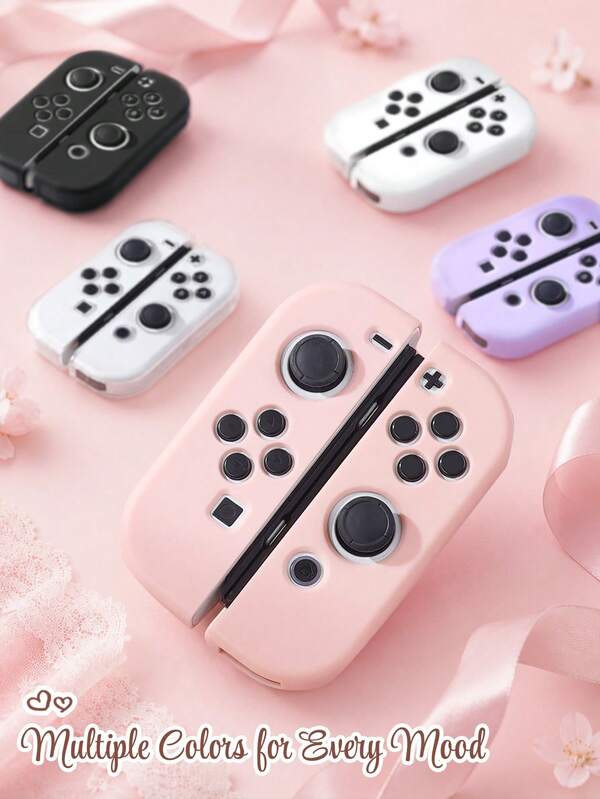 Switch Joy-Con Controller Protective Shell 1 Pair Solid Color Lightweight Anti-Fouling Anti-Slip Game Controller Cover, Easy To Install And Remove Without Sticking Keys, Compatible With Switch Controller Accessories, Girl Style Pink White Black Purple Transparent Multi-Color Options