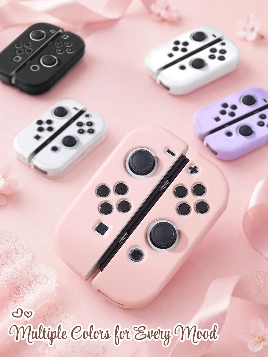 Switch Joy-Con Controller Protective Shell 1 Pair Solid Color Lightweight Anti-Fouling Anti-Slip Game Controller Cover, Easy To Install And Remove Without Sticking Keys, Compatible With Switch Controller Accessories, Girl Style Pink White Black Purple Transparent Multi-Color Options - View 1