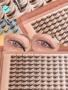 Brown Natural Wispy Eyelash Clusters, Anime Eyelash Clusters, Pointed Eyelash Extensions, C-Curl Single Lash Extensions, Pointed Single Lash Extensions, 10-16mm Eyelash Clusters With Base, DIY At-Home Eyelash Extensions 110pcs - D - View 6