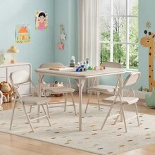 Collapsible Kids Table And Chairs Set – Space-Saving Children's Furniture – Durable Metal Frame – Easy Storage – Ideal For Dining, Learning, Play, Daycare, Study Room - Beige - View 9