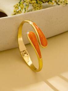 1pc Fashion Exaggerated Metal Enamel Geometric Water Drop Shape Round Bracelet Suitable For Women's Daily And Party Wear - Geometry - View 3