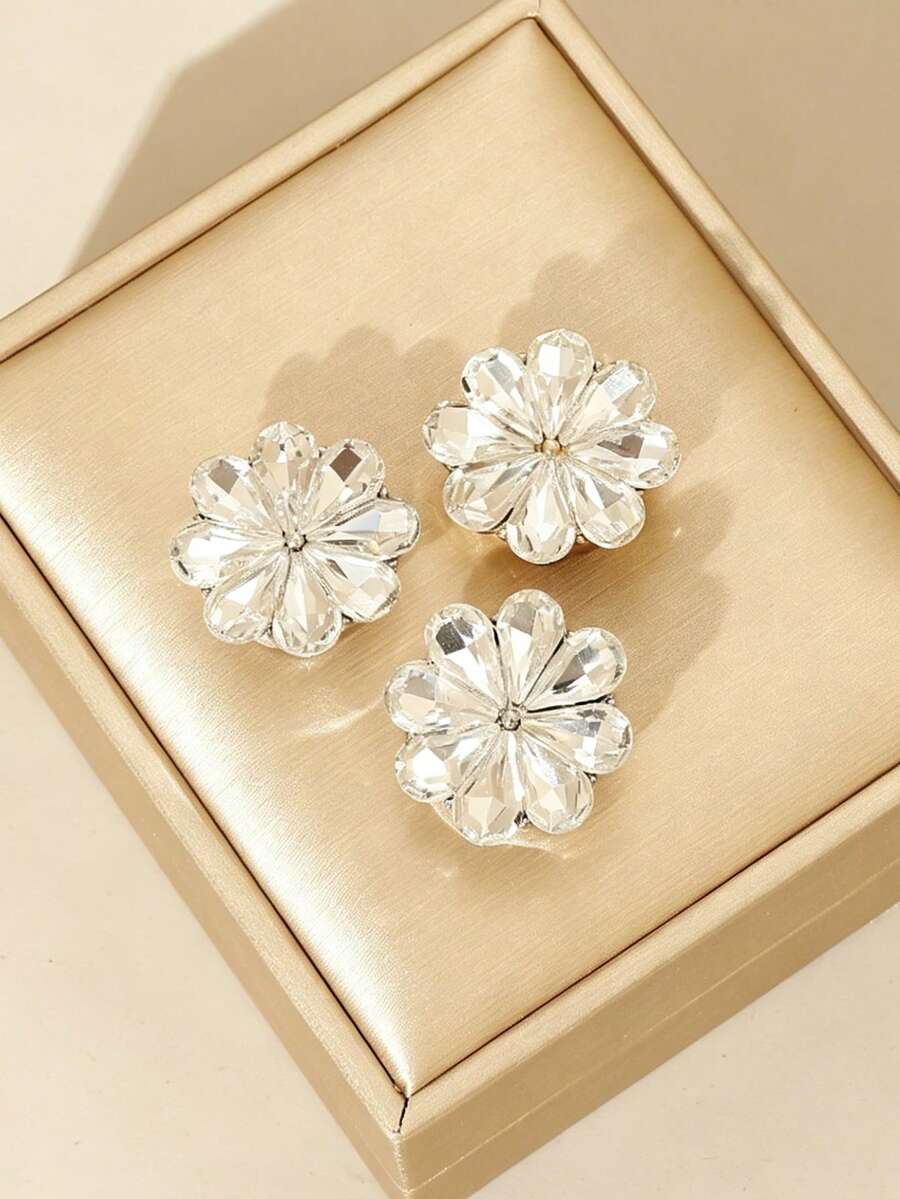 1pc Rhinestone Flower Cufflinks, Elegant Versatile Shirt Cuff Decor, Exquisite Cufflinks Collar Accessories For Women